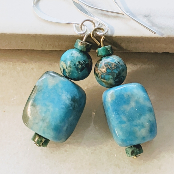 Handmade earrings with jasper stones and silver - Picture 2 of 3